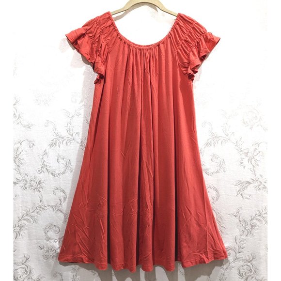 Ruffle Peasant Flowy Shift Dress Tent Dress PM Breezy Cottagecore Preppy Kawaii - Picture 1 of 4